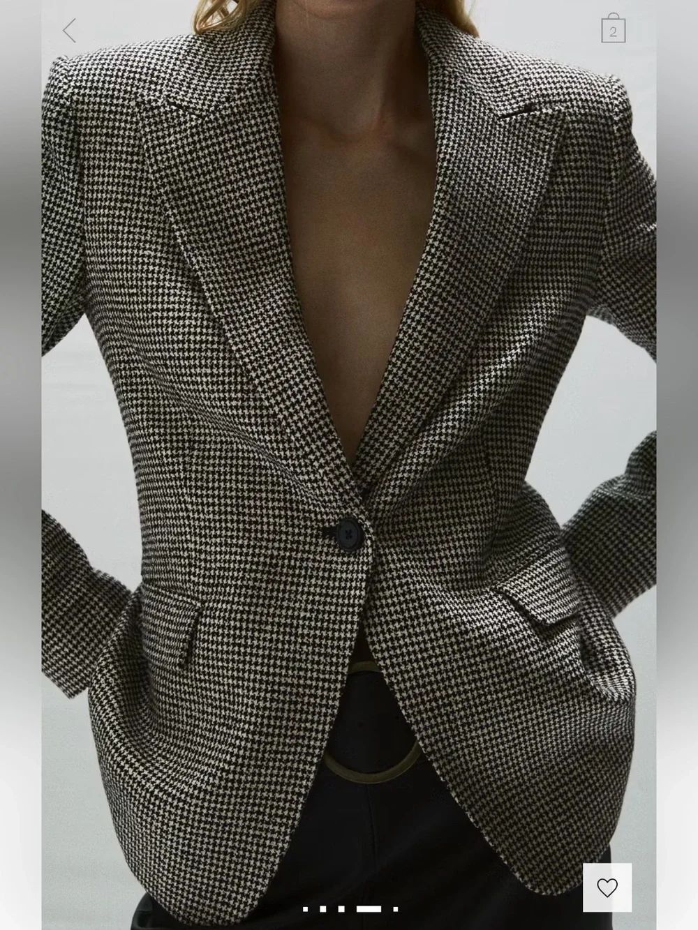 Mango Black and White Houndstooth Single-Button Blazer